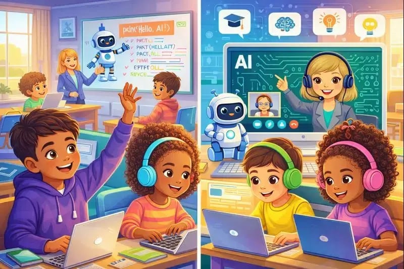 Flexible online and classroom AI programming classes for kids